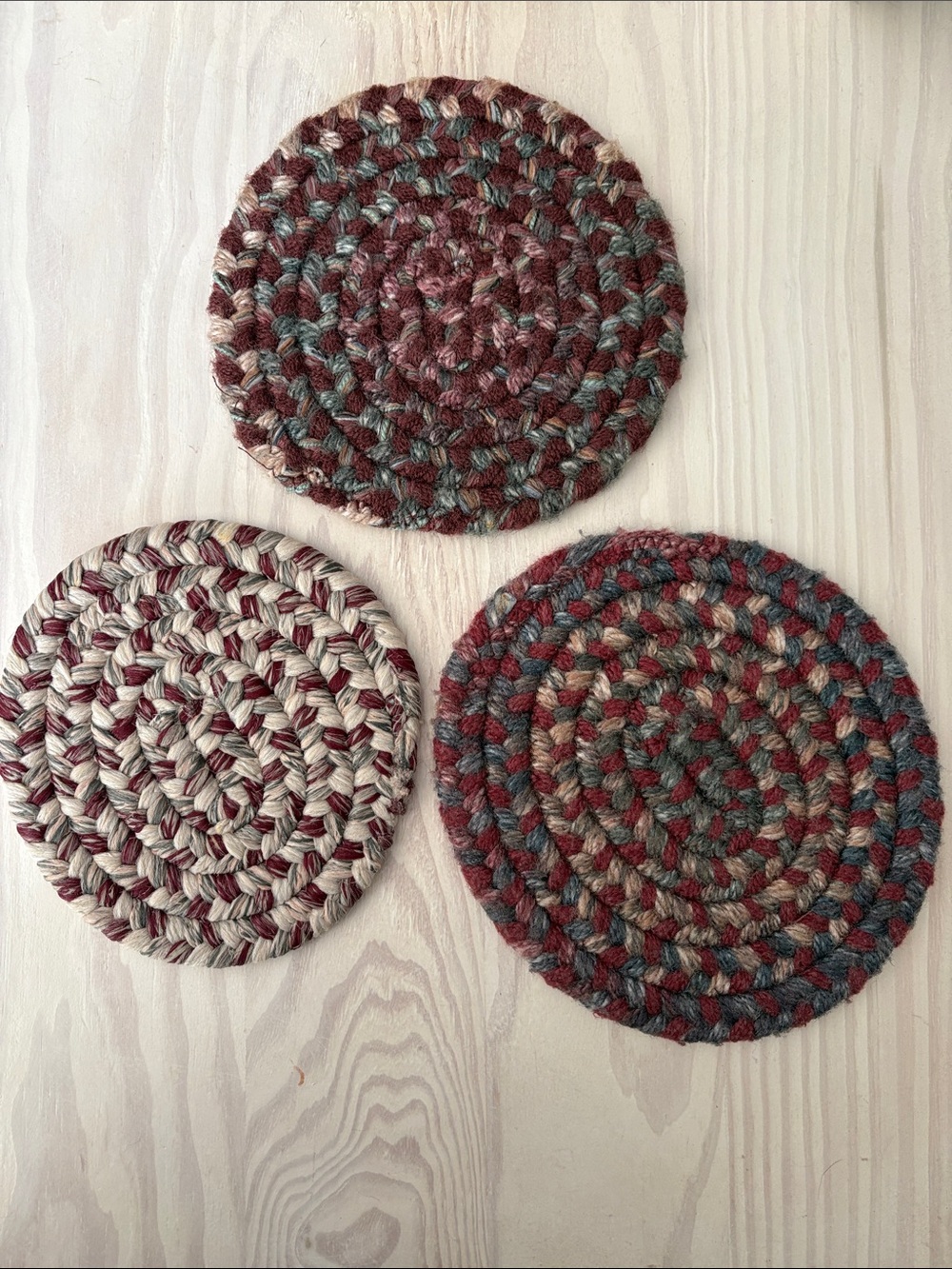 Handmade Braided Round Hot Pads/Coasters/Candle Mats - Set of 3